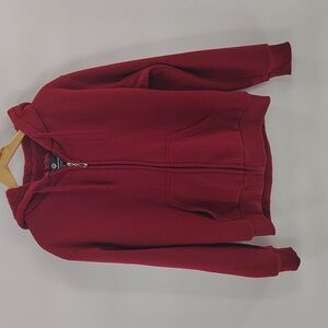 Lee Han Ton Maroon Zip Sherpa Jacket Size XL Front Pockets Hooded